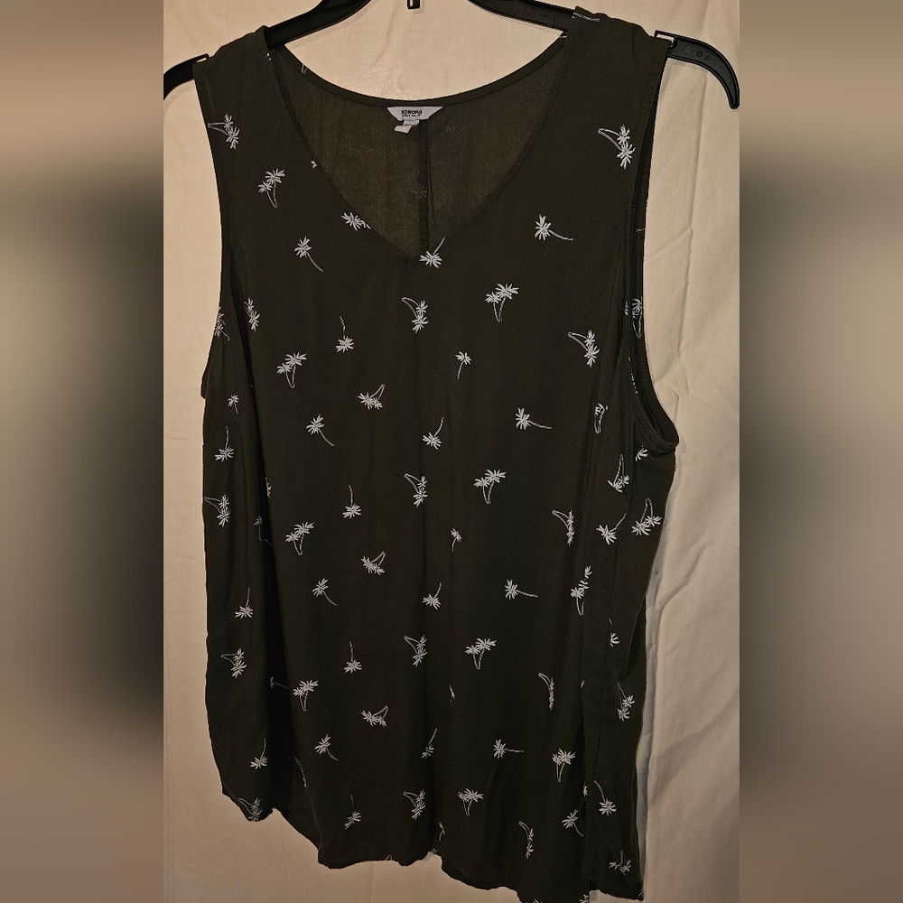 Sonoma Black Tank Top with White Floral Design